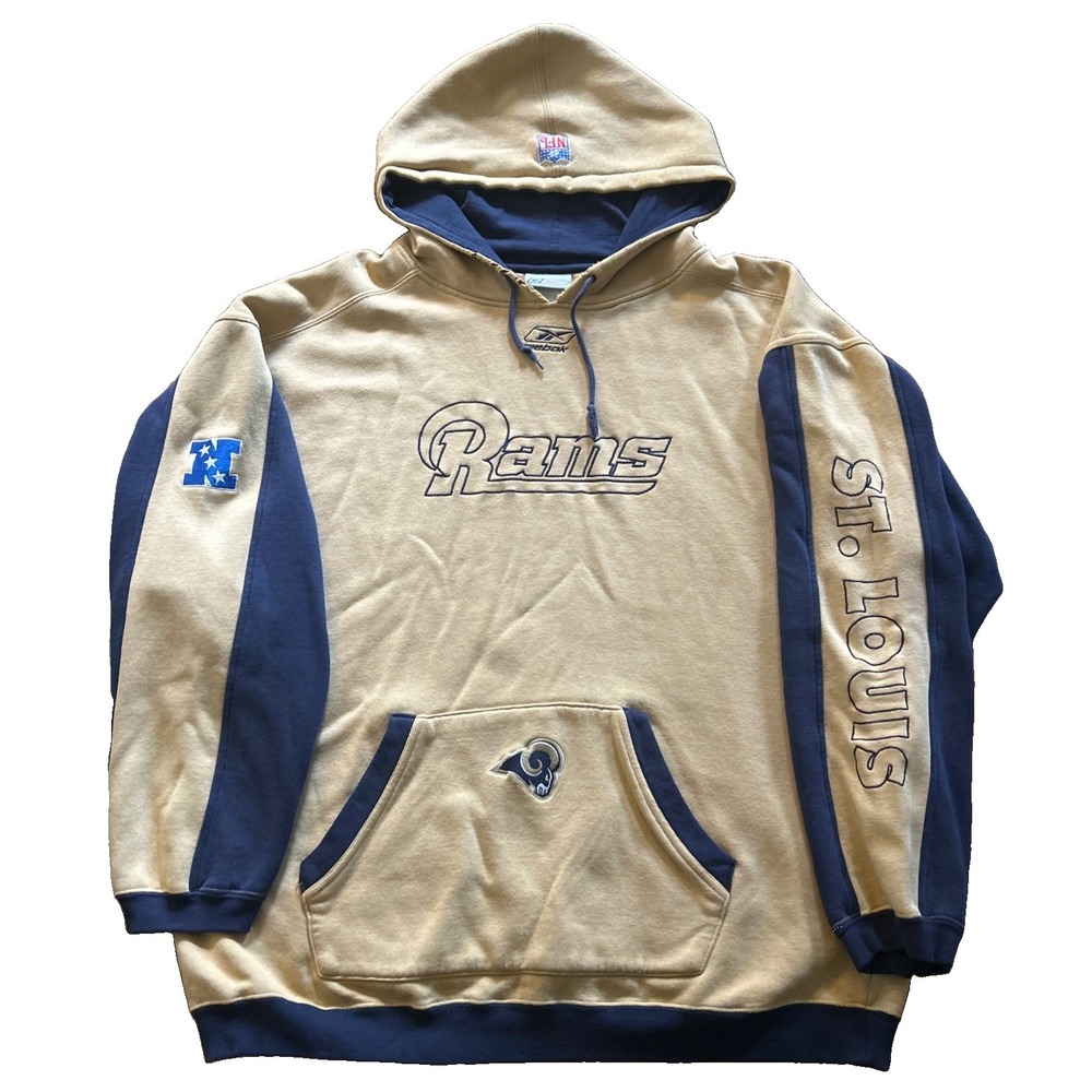 Vintage Reebok St. Louis Rams Embroidered Gold Hooded Sweatshirt Mens XL